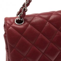 Pre Owned Chanel Dark Red Caviar Jumbo Double Flap Bag