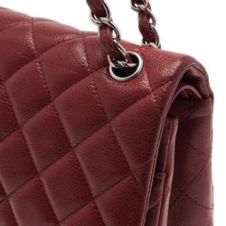 Pre Owned Chanel Dark Red Caviar Jumbo Double Flap Bag