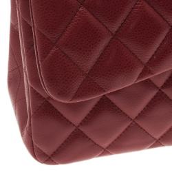 Pre Owned Chanel Dark Red Caviar Jumbo Double Flap Bag