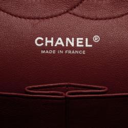 Pre Owned Chanel Dark Red Caviar Jumbo Double Flap Bag