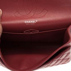 Pre Owned Chanel Dark Red Caviar Jumbo Double Flap Bag
