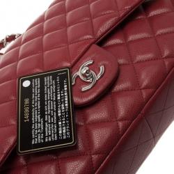 Pre Owned Chanel Dark Red Caviar Jumbo Double Flap Bag