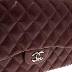 Pre Owned Chanel Burgundy Caviar Jumbo Double Flap Bag
