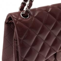 Pre Owned Chanel Burgundy Caviar Jumbo Double Flap Bag
