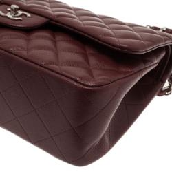 Pre Owned Chanel Burgundy Caviar Jumbo Double Flap Bag