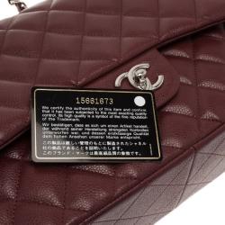 Pre Owned Chanel Burgundy Caviar Jumbo Double Flap Bag