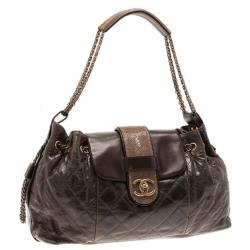 مملوكة مسبقًا Chanel Brown Calfskin and Stingray Jumbo Accordion Bag