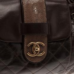 مملوكة مسبقًا Chanel Brown Calfskin and Stingray Jumbo Accordion Bag