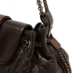 مملوكة مسبقًا Chanel Brown Calfskin and Stingray Jumbo Accordion Bag