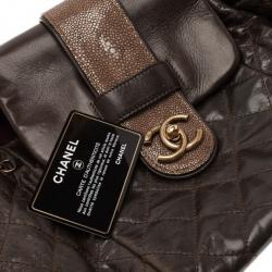 مملوكة مسبقًا Chanel Brown Calfskin and Stingray Jumbo Accordion Bag