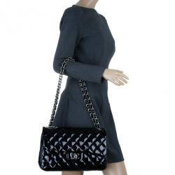 Pre Owned Chanel Black Patent Classic Double Flap Bag