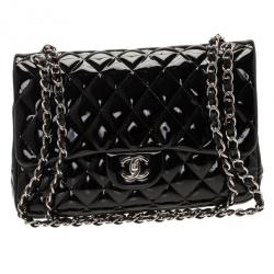 Pre Owned Chanel Black Patent Classic Double Flap Bag