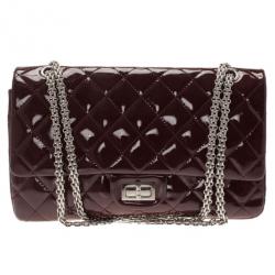 Pre Owned Chanel Burgundy Patent Leather 2.55 Reissue Double Flap Bag