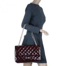 Pre Owned Chanel Burgundy Patent Leather 2.55 Reissue Double Flap Bag