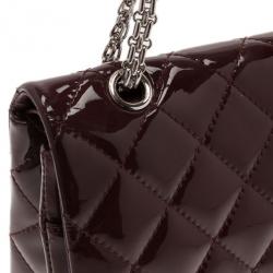 Pre Owned Chanel Burgundy Patent Leather 2.55 Reissue Double Flap Bag