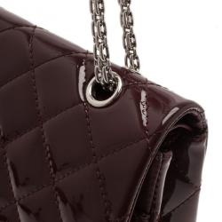 Pre Owned Chanel Burgundy Patent Leather 2.55 Reissue Double Flap Bag