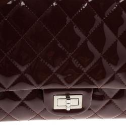 Pre Owned Chanel Burgundy Patent Leather 2.55 Reissue Double Flap Bag