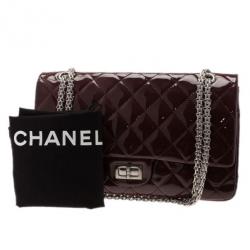 Pre Owned Chanel Burgundy Patent Leather 2.55 Reissue Double Flap Bag