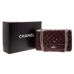 Pre Owned Chanel Burgundy Patent Leather 2.55 Reissue Double Flap Bag