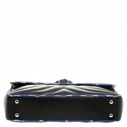 Pre Owned Chanel Black Chevron Silk Trim Leather Flap Bag