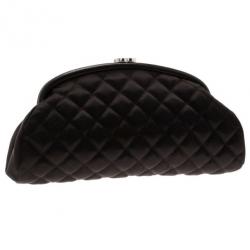 مملوكة مسبقًا حقيبة يد شانيل سوداء قماش مبطنة حواف جلد مادموزيل