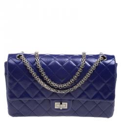 مملوكة مسبقًا حقيبة شانيل قلاب 226 كلاسيك 2.55 ريإيشو جلد لامعة كافيار مبطن زرقاء