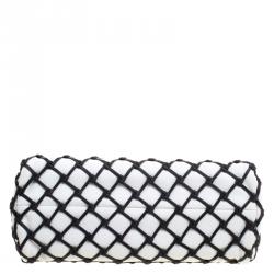 Pre Owned Chanel Black/White Canebiers Leather Medium Just Mademoiselle Bowling Bag