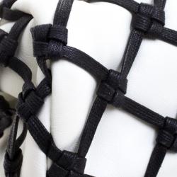 Pre Owned Chanel Black/White Canebiers Leather Medium Just Mademoiselle Bowling Bag