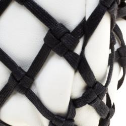 Pre Owned Chanel Black/White Canebiers Leather Medium Just Mademoiselle Bowling Bag