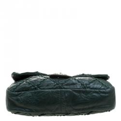 Pre Owned Chanel Green Crinkled Leather Ultra Stitch Classic Flap Bag