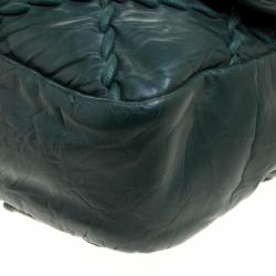 Pre Owned Chanel Green Crinkled Leather Ultra Stitch Classic Flap Bag