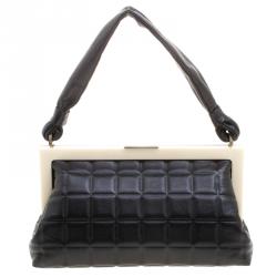 Pre Owned Chanel Black Chocolate Bar Leather Frame Bag