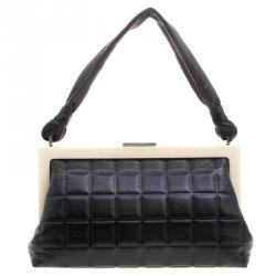 Pre Owned Chanel Black Chocolate Bar Leather Frame Bag