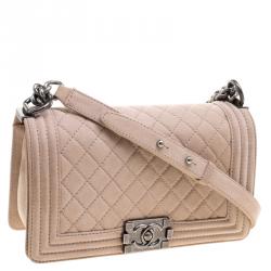 مملوكة مسبقًا Chanel Beige Quilted Caviar Leather Medium Boy Flap Bag