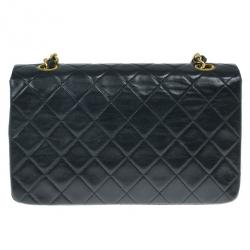 Pre Owned Chanel Black Lambskin Single Flap Shoulder Bag