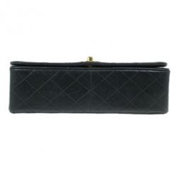 Pre Owned Chanel Black Lambskin Single Flap Shoulder Bag
