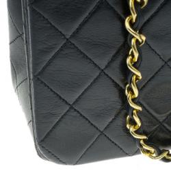 Pre Owned Chanel Black Lambskin Single Flap Shoulder Bag