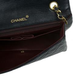Pre Owned Chanel Black Lambskin Single Flap Shoulder Bag