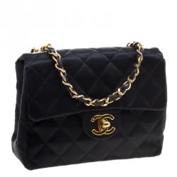 Pre Owned Chanel Black Quilted Satin Mini Classic Single Flap Bag