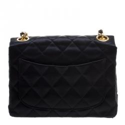 Pre Owned Chanel Black Quilted Satin Mini Classic Single Flap Bag