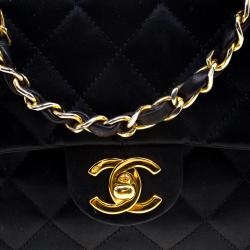Pre Owned Chanel Black Quilted Satin Mini Classic Single Flap Bag