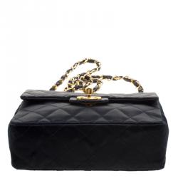 Pre Owned Chanel Black Quilted Satin Mini Classic Single Flap Bag