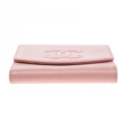 Pre Owned Chanel Pink Caviar Leather CC Logo Trifold Wallet