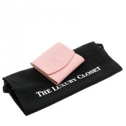 Pre Owned Chanel Pink Caviar Leather CC Logo Trifold Wallet