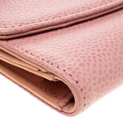 Pre Owned Chanel Pink Caviar Leather CC Logo Trifold Wallet