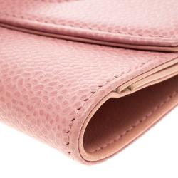 Pre Owned Chanel Pink Caviar Leather CC Logo Trifold Wallet