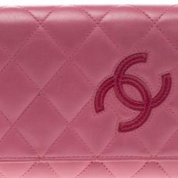 Chanel Pink Quilted Leather CC Continental Wallet