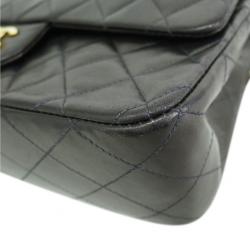 Pre Owned Chanel Black Lambskin Medium Double Flap Shoulder Bag