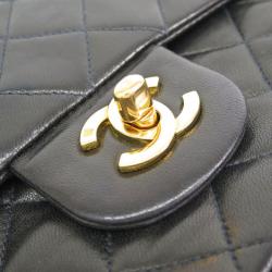 Pre Owned Chanel Black Lambskin Medium Double Flap Shoulder Bag