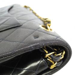 Pre Owned Chanel Black Lambskin Medium Double Flap Shoulder Bag